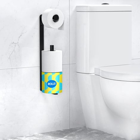 Porte-Papier Toilette Support Mural, Porte-Rouleau Moderne Noir Mat pour Rouleaux Géants, Installation avec Vis ou Auto-adhésif, en Acier Inoxydable 304 Premium pour Salle de Bain et Toilettes, Noir (1/5)