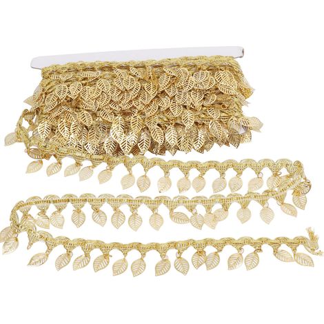 Guirlande feuilles dorées 10 mètres, ruban métallisé scintillant pour décorations DIY, forme feuille ajourée, garniture artisanale (1/5)