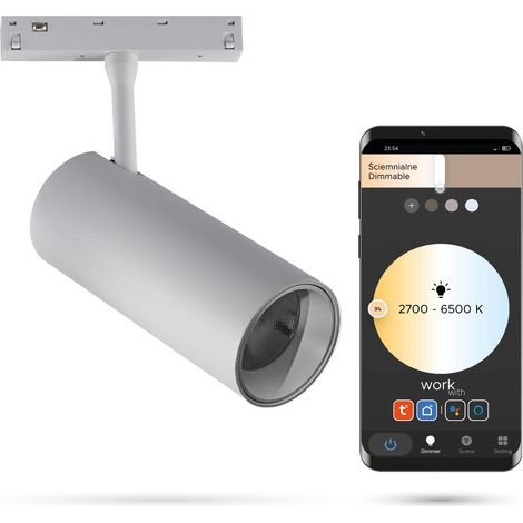 Faretto LED bianco WiFi Zigbee da 20W per binari magnetici SMART TRACK 48VDC 3000-5000K dimmerabile (1/5)