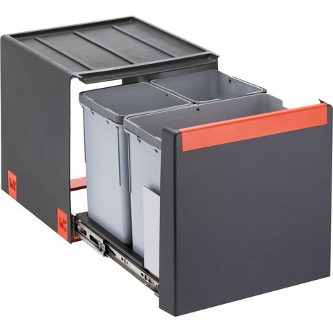 Franke Deutschland Franke Cube 40 Mülltrennung 3-fach mit Handauszug, grau, 1x14l, 2x7l 1340039329