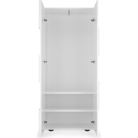 Guardaroba 2 Ante Comerio, Armadio Camera da Letto Appendiabiti, 2 Ripiani Made in Italy, Apertura Standard, 78x186.5h cm Bianco Lucido