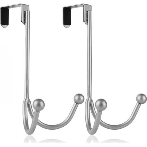 DigitalLAB-Lot de 2 crochets de porte - Porte-manteau double en métal - Idéal pour suspendre manteaux, chapeaux, peignoirs et serviettes - Argenté (1/5)