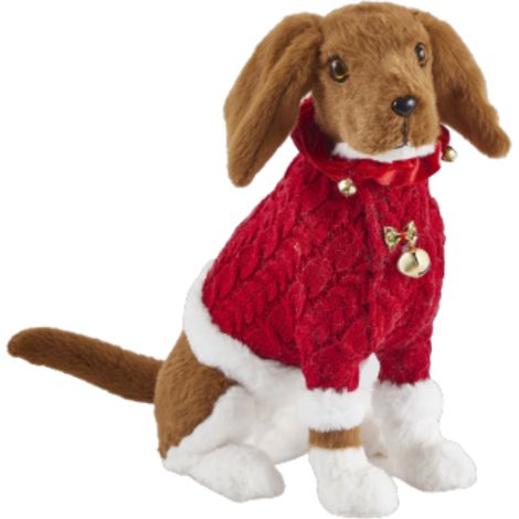 Cane Cocker realistico marrone con maglioncino rosso, altezza 37 cm (1/4)