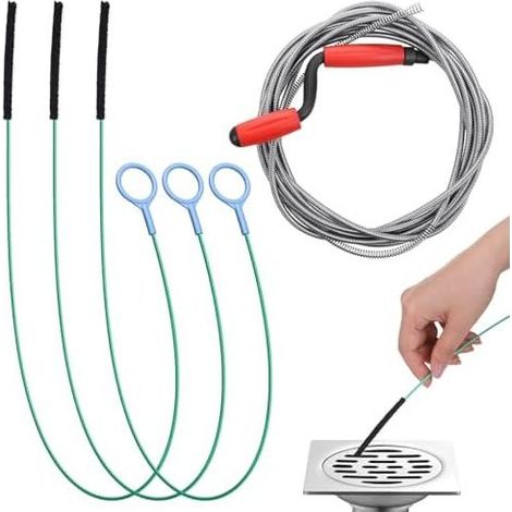 4-teiliges Abflussreinigungs-Spiralset, 5 m & 3 x 1,3 m Metallspüle für Waschbecken, Toilette, Badewanne, Kanalisation, flexibel - (1/5)