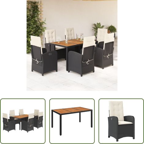 vidaXL Gartenessgruppe -  7-tlg. Garten-Essgruppe mit Kissen Schwarz Poly Rattan (1/5)