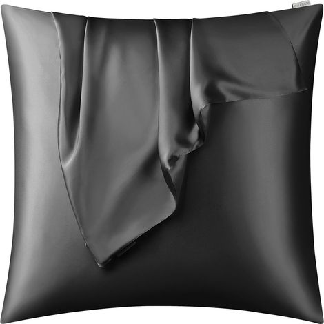 Taie d'oreiller soie de mûrier naturelle pour les cheveux et la peautaie d'oreiller en soie véritable des deux côtés Noir 65 x 65 cm