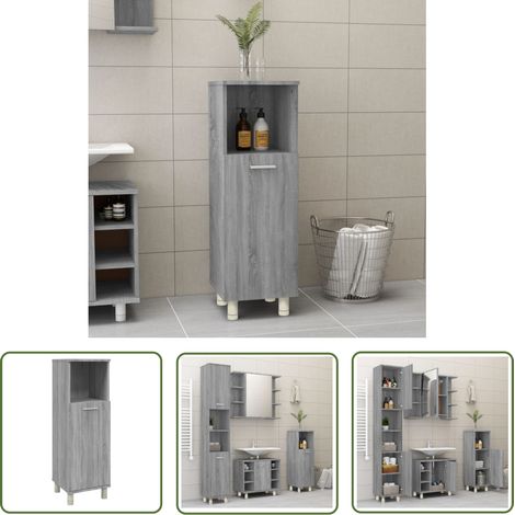 The Living Store Badschrank Grau Sonoma 30x30x95 cm Holzwerkstoff - Badeschrank - Holzschreibtisch - Badezimmermöbel - Aufbewahrungsschrank - Grau Sonoma (1/5)