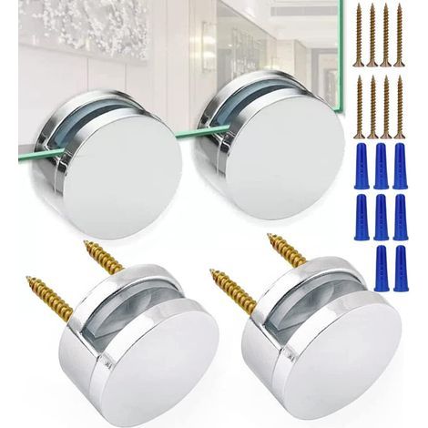 Lot de 4 accessoires de montage de miroir sans cadre de 3 à 5 mm avec vis longues et ancrages robustes (1/5)