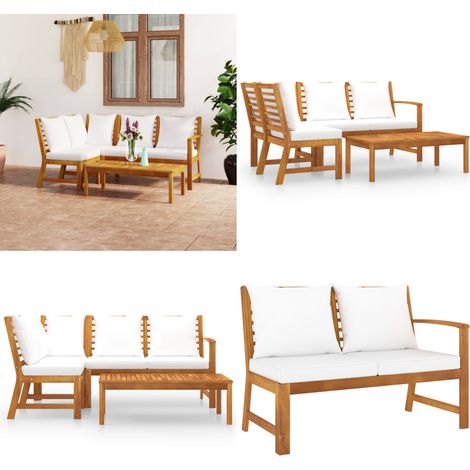 Salon de jardin 4 pcs avec coussin Crème Bois d'acacia solide - Salon De Jardin - Meubles De Jardin - Mobilier De Jardin - Set Salon De Jardin - Acacia - Home & Living