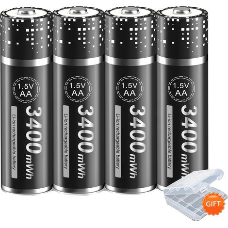 Piles AA Rechargeables, Capacité de 3400mWh, Comprend un Chargeur de Piles, 4pcs batterie AA (1/2)