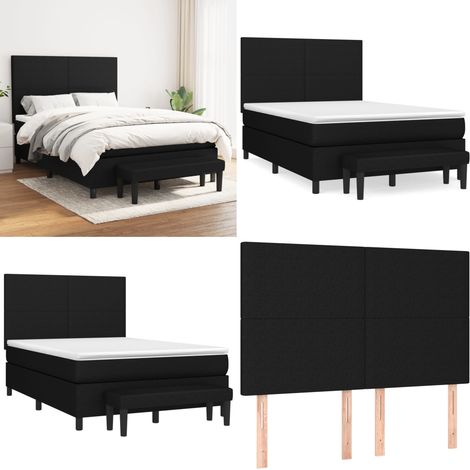 Sommier à lattes de lit avec matelas Noir 140x200 cm Tissu - Lit Double - Lit Plateforme - Matelas Ferme - Literie - Chambre À Coucher - Home & Living (1/5)