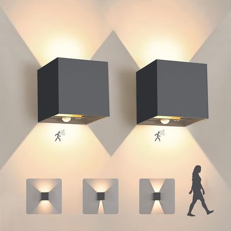 LED Applique Exterieur Detecteur de Mouvement Anthracite, 12W IP65 Luminaire Intérieur/Extérieur, 3000K Applique Murale avec Contrôle Tactile, Lampe Exterieur Faisceau Lumineux Ajustable, 2 Pièces (1/5)