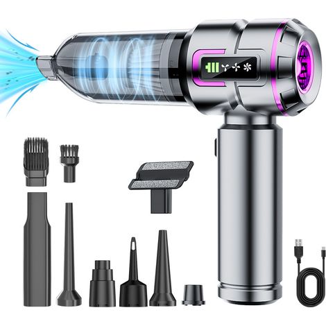 Aspirateur à main, 16 000 Pa - Mini aspirateur sans fil 4 en 1 - Avec moteur sans balais - 3 vitesses - Pour voiture, maison, poils d'animaux (A)