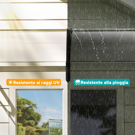 Auvent transparent 195x75 cm en polycarbonate et aluminium, pensilina pour balcon, fenêtres et portes extérieures