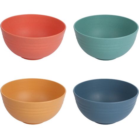 Juego de 4 cuencos de plástico de 14,5 cm, irrompibles, multicolores, para uso diario y exterior. (1/5)
