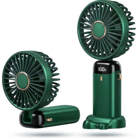 Ventilatore portatile ricaricabile con batteria da 5000 mAh, mini ventilatore da tavolo USB con display LED, 5 velocità, pieghevole regolabile a 90° per casa, ufficio, esterno, viaggio (1/5)