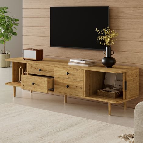 Mobile TV 165 cm con 4 cassetti e 2 ante scorrevoli, finitura legno DESVIAE (1/5)