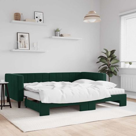 Tagesbett Ausziehbar mit Matratzen Dunkelgrün 90x200 cm Samt (1/5)