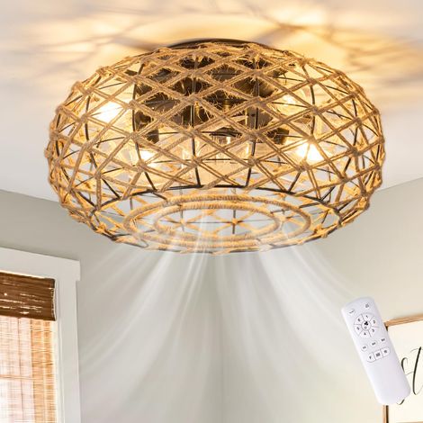 Ventilateur de plafond avec lumière et télécommande, Lustre de style bohème avec ventilateur, Plafonnier, 6 vitesses, minuterie, φ 40CM