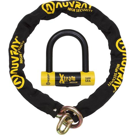Conjunto de cadena Auvray con eslabón de lazo y candado mediano Xtrem - longitud 120 cm, diámetro 13,5 mm (clase S.R.A.) (1/2)