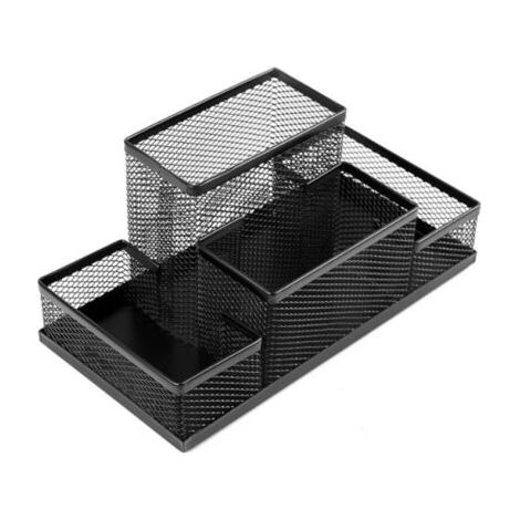 Organiseur de bureau, Pot à Crayons en Métal, Étagère de Bureau avec Porte-notes en Maille, 205 x 105 x 100 mm, Multifonctionnel Organisateur de Bureau, Accessoire de Rangement pour Bureau Noir (1/4)
