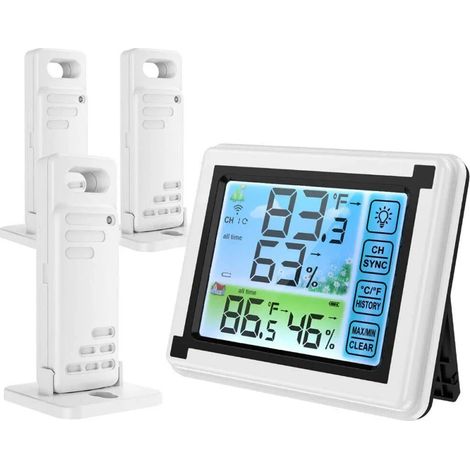 Radio numérique avec écran LCD, capteur de température et d'humidité, station météo avec horloge intégrée et capteur de température.