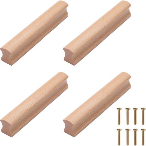 Poignée de Meuble en Bois 4Pcs Poignée de Tiroir Bouton de Porte Cuisine Poignées de Placard, Longueur Totale 130mm (1/5)