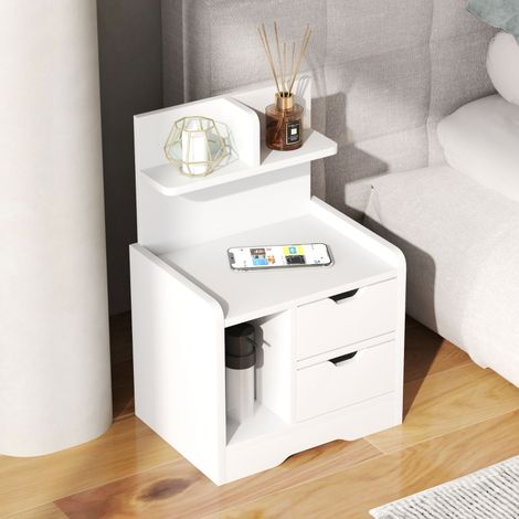 Comodino con 2 Cassetti e 1 Vano aperto per Camera da Letto in Legno Bianco 40 × 30 × 60 cm (1/5)