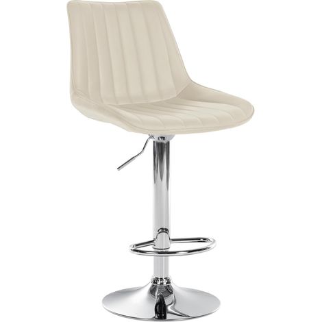 Taburete de bar x1 regulable en altura giratorio 360° asiento de piel sintética color crema con costuras verticales base de metal cromado 100006558 (1/5)
