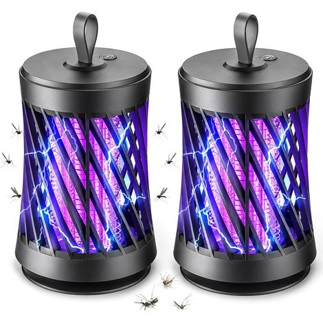 2Pcs Lampe Anti Moustique, Destructeur Lampe Anti Mouche 3000V 360° UV Tueur D'insectes électrique, USB Rechargeable Tue Mouche Electrique, Lampe Moustique pour Intérieur Extérieur et Jardin