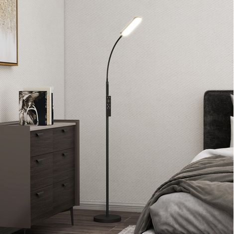 Lampadaire LED dimmable avec télécommande et commande tactile, col de cygne 360°, noir (1/5)