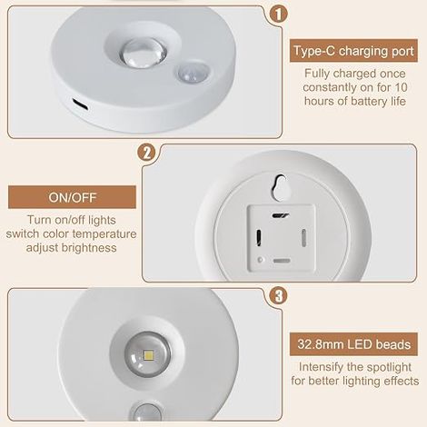 LED Cuisine Sous Meuble, Éclairage de Vitrine Rond Recharge USB, Lampes Armoire Veilleuse Magnétique, Lampes Armoire Veilleuse Télécommande, pour Cuisine, Garde-robe, Chambre, Vitrines (1/4)