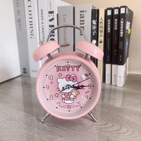 KLVGTIFS PU - Réveil rose à double sonnerie - idéal pour les gros dormeurs - fonctionne à piles avec lumière - réveil de chevet rétro en métal 02 (1/5)