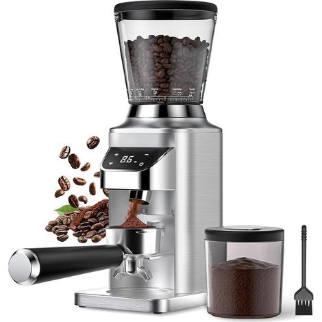 Moulin à Café Électrique Avec Écran LCD, Acier Inoxydable 34 Niveaux de Mouture Pour Espresso/Filtre/French Press
