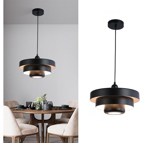 ALPINALUZ  Lámpara colgante mid-century, metalico negra, 1 luz, pantalla de 3 capas "HELIAS", E27, D350mm. (1/5)