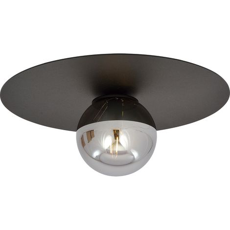 Plafoniera Minimal 1 Luce Solar In Acciaio Nero E Sfera Di Vetro Fumè (1/5)
