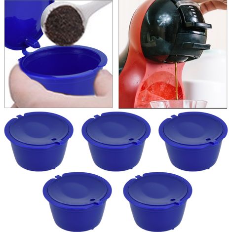 [Cápsulas de café reutilizables] Paquete de 5 cápsulas de café de 50 ml con dispensador para máquinas Nescafé Dolce Gusto – Azul real, modelos Melody/Genio/Mini Me/Esperta/Circolo (1/5)