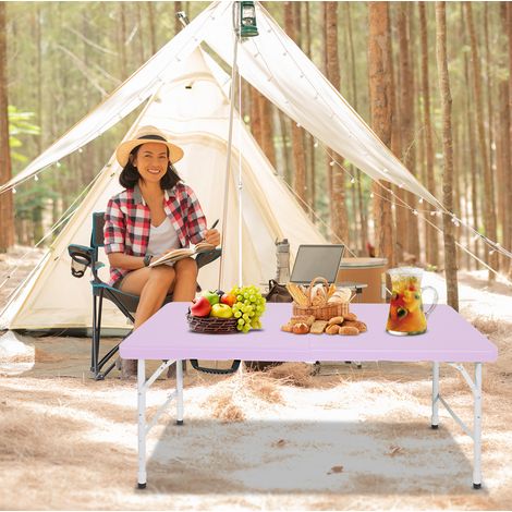 Mesa plegable 125x61x58-74 cm morado de hierro y plástico con altura ajustable y asa (1/3)