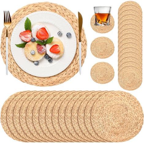 Lot de 200 sets de table en papier tissé – Dimensions 35,5 x 30,4 cm – Style rustique pour intérieur et extérieur – 100 sous-verres inclus – Grasslin