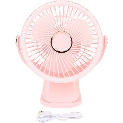 Small Desk Fan with Clamp 5 Speed Settings 3 Brightness Levels 720 Degree Rotation Rechargeable Office Desk Fan Light Roseate (1/5)