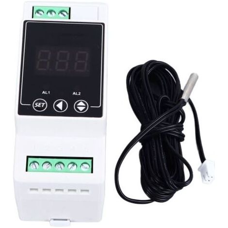 Temperaturregler mit Führungsschiene für Heizung und Kühlung, digitaler Thermostat mit 2 Relais, zylindrischer Sonde und Messgerät, AC100-240V (1/5)