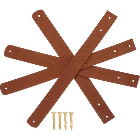 4 supports muraux pour tringle à rideaux en similicuir marron foncé avec texture peau de litchi, (1/5)