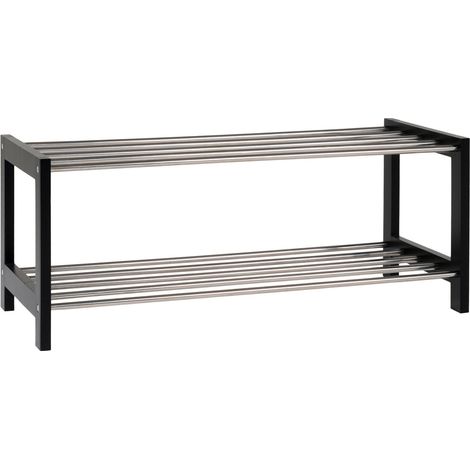 Scarpiera Padova a 2 ripiani in legno e acciaio nero 78x34 cm