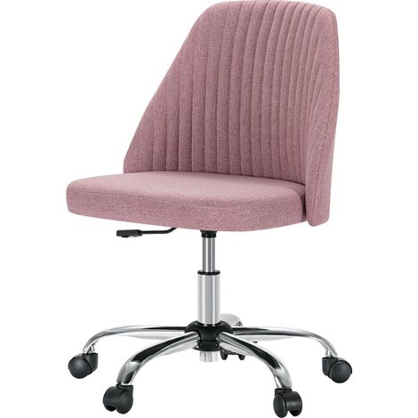 Chaise de bureau pivotante réglable sans accoudoirs en tissu rose (1/5)