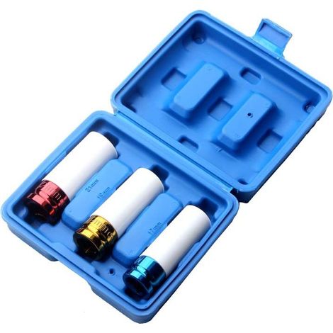 Ahlsen Juego de llaves de vaso, puntas de llave de impacto para llantas de aleación, color de funda de neumático 17 mm, 19 mm, 21 mm, (1/5)
