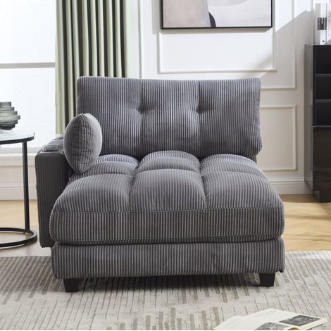 Fauteuil salon velours gris USB 140x112x81 cm OKMYHOME (1/5)