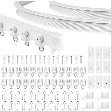 1 Rail de rideau flexible 3 m, PVC et acier, roues silencieuses, pour douche, camping-car, séparation de pièce