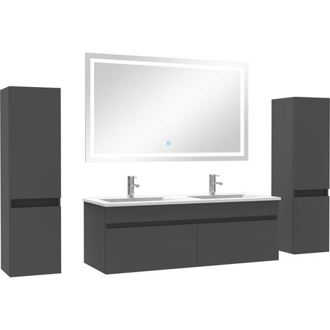 Ocean meuble Salle de Bain 120cm vasque + colonne + miroir lumineux Anthracite