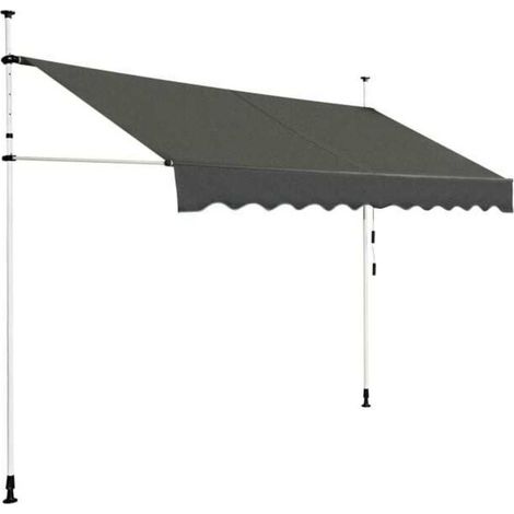 Ombrage Efficace Store Banne Rétractable 200 cm Auvent Télescopique Sans Perçage Hauteur Réglable avec Manivelle Gris (1/5)