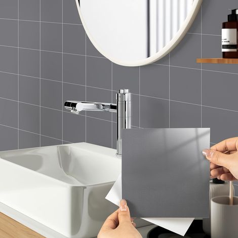 Adhesive pour Cuisine Carrelage Adhesif Mural Décoratif  15x15cm Carreaux Adhesif Salle de Bain Gris Stickers Autocollant Carrelage Cuisine Bain Placard Credence 50 Pieces (1/5)
